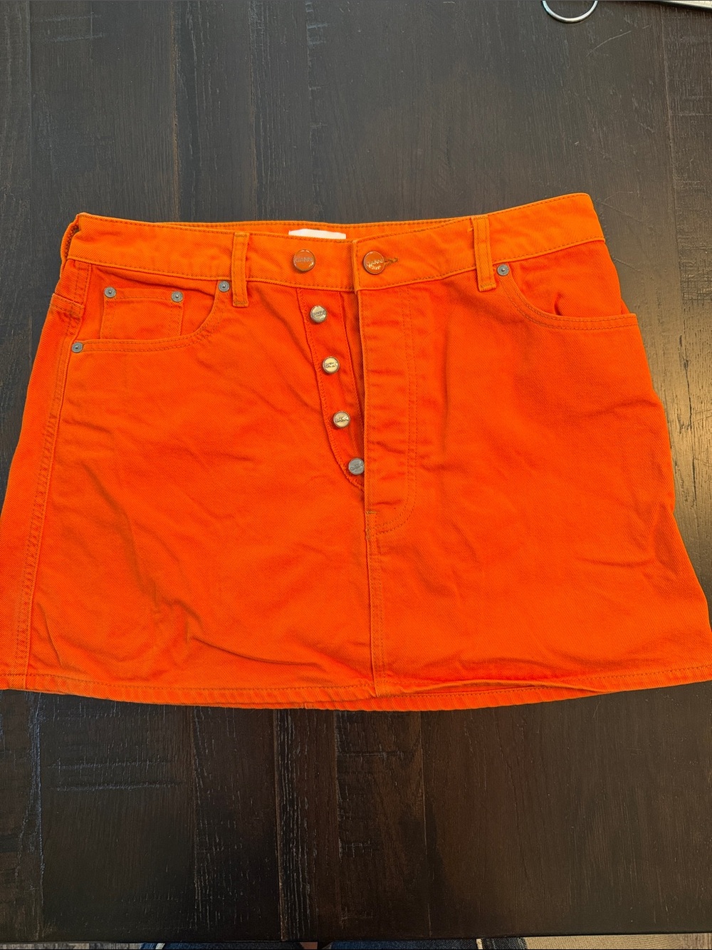 Ganni Orange Button-Front Denim Mini Skirt
